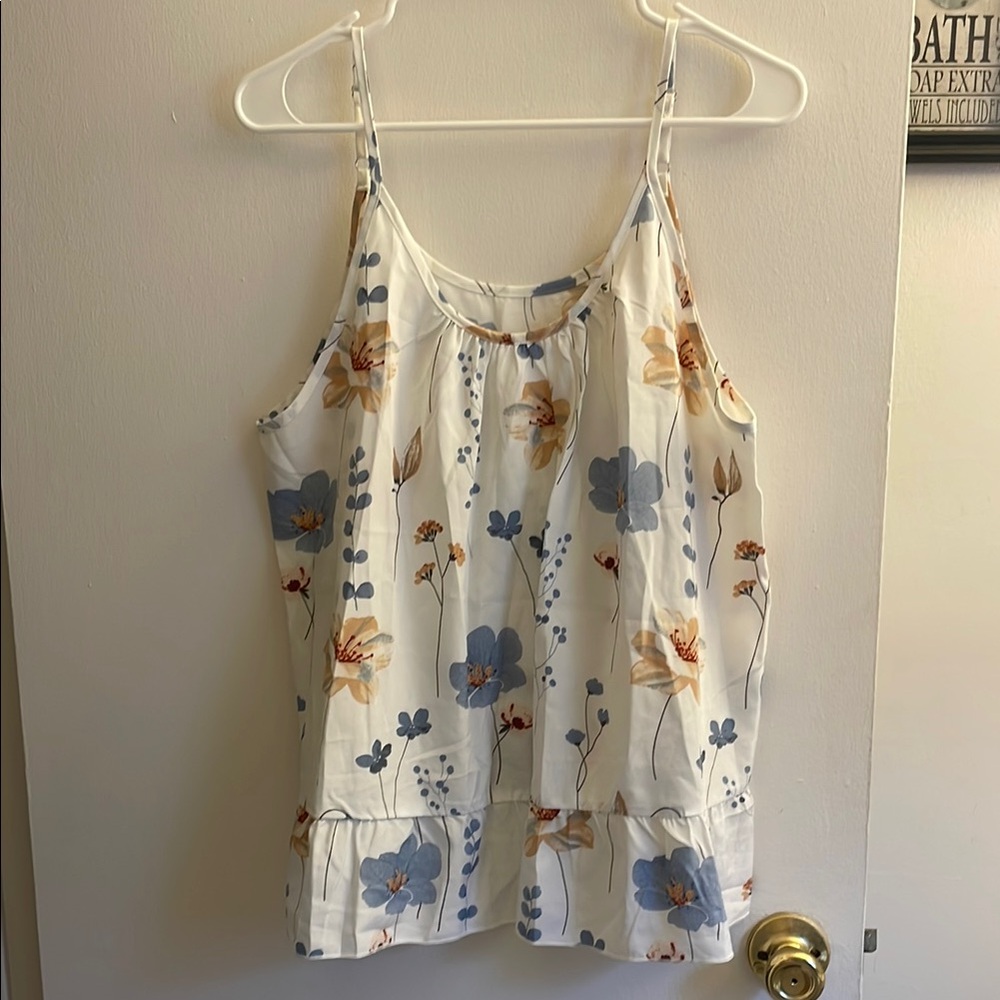 Floral Print Women's Top - White and Blue